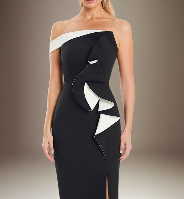 Black Sheath/Column Off The Shoulder Stretch Crepe Mother Of The Bride Dress With High Slit