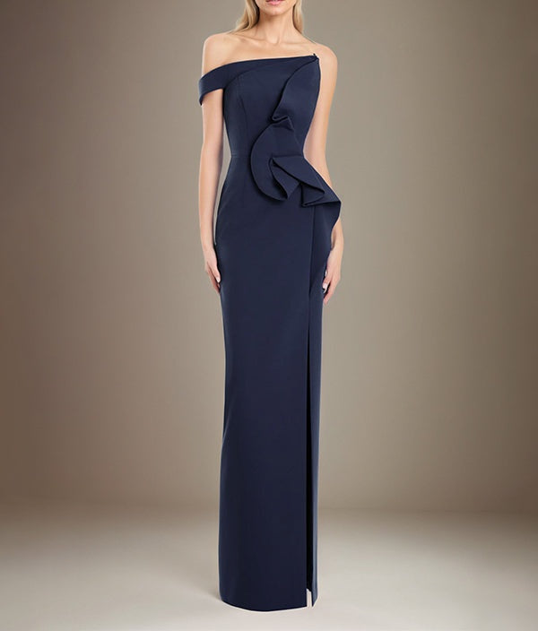 Black Sheath/Column Off The Shoulder Stretch Crepe Mother Of The Bride Dress With High Slit