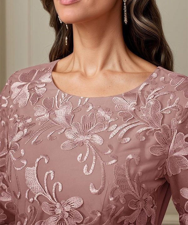 Crew Neck A Line Ruffle Ruched Lace Maxi Dress Mother Of The Bride Dress