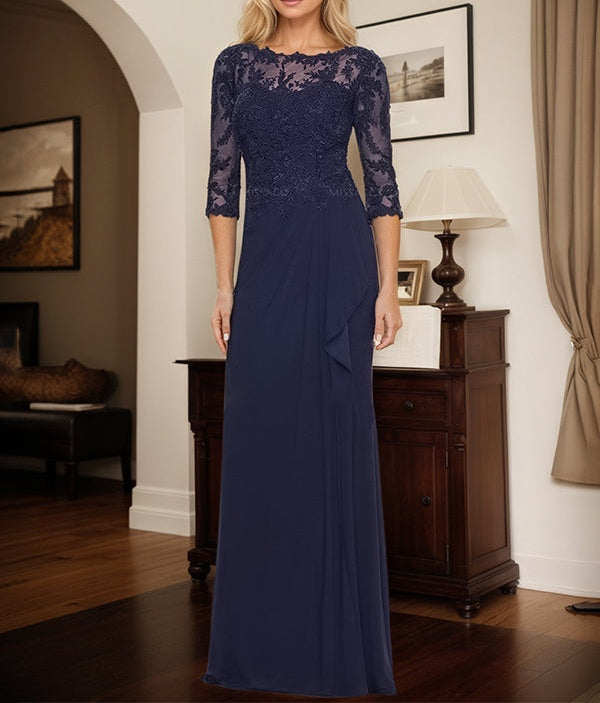 Flattering Lllusion Neck Mother Of The Bride Dresses With Ruffled Waist