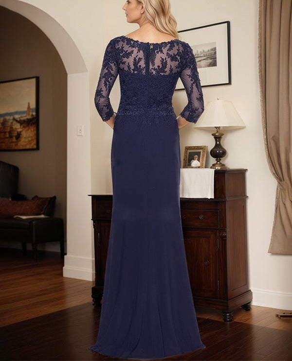 Flattering Lllusion Neck Mother Of The Bride Dresses With Ruffled Waist