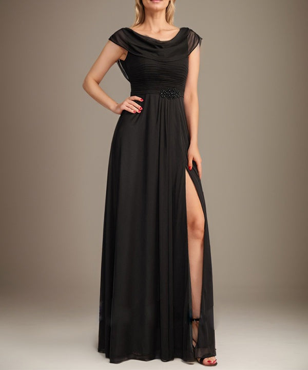 A-line Scoop Floor-Length Chiffon Mother of the Bride Dress With Pleated Beading