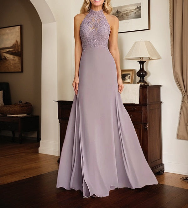 Lilac A Line Halter Long Mother of the Bride Dress