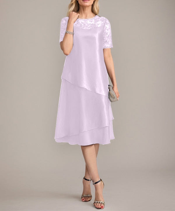 A-Line Scoop Knee-Length Mother of the Bride Dress With Applique & Sequins