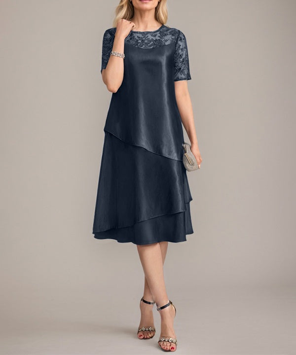 A-Line Scoop Knee-Length Mother of the Bride Dress With Applique & Sequins