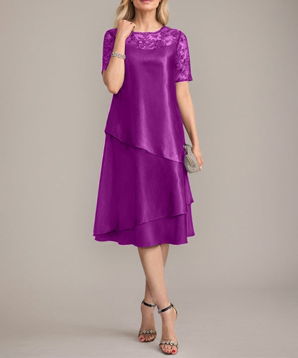 A-Line Scoop Knee-Length Mother of the Bride Dress With Applique & Sequins
