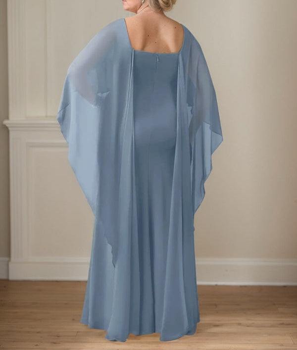 Sheath Scoop Floor-Length Chiffon Mother of the Bride Dress With Cascading Ruffles