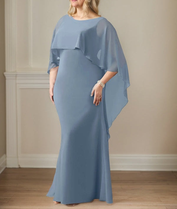 Sheath Scoop Floor-Length Chiffon Mother of the Bride Dress With Cascading Ruffles