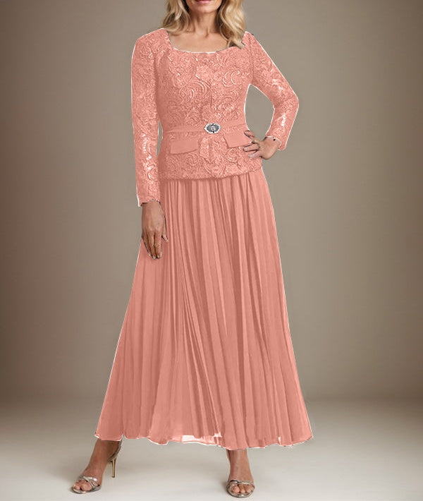 A-line Square Ankle-Length Chiffon Mother of the Bride Dress With Pleated