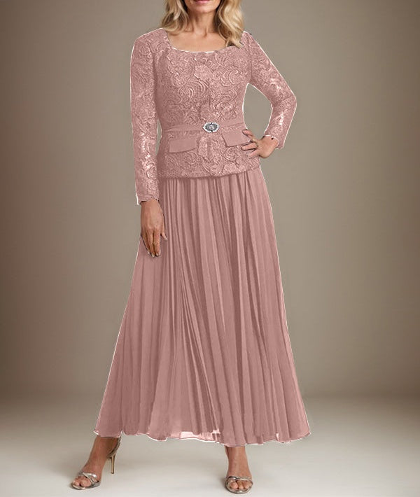 A-line Square Ankle-Length Chiffon Mother of the Bride Dress With Pleated