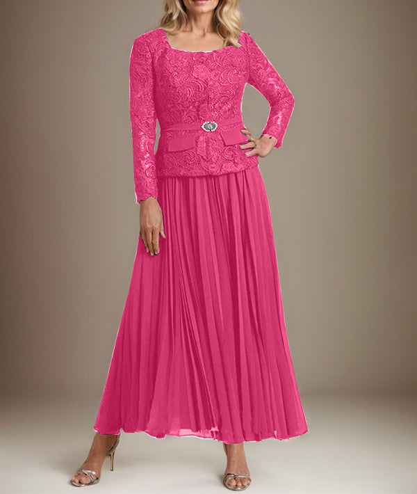A-line Square Ankle-Length Chiffon Mother of the Bride Dress With Pleated