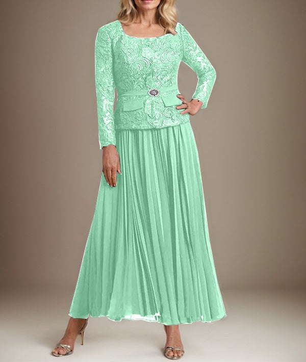 A-line Square Ankle-Length Chiffon Mother of the Bride Dress With Pleated