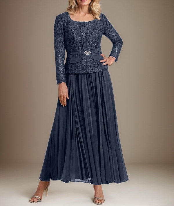 A-line Square Ankle-Length Chiffon Mother of the Bride Dress With Pleated