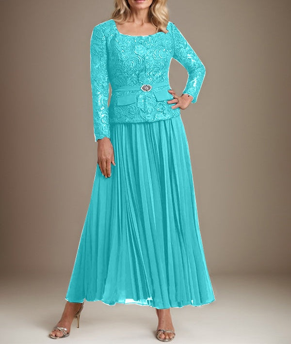 A-line Square Ankle-Length Chiffon Mother of the Bride Dress With Pleated