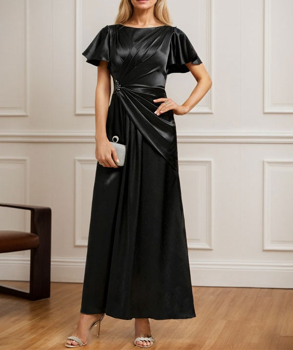 A-line Scoop Ankle-Length Stretch Satin Mother of the Bride Dress With Pleated Beading