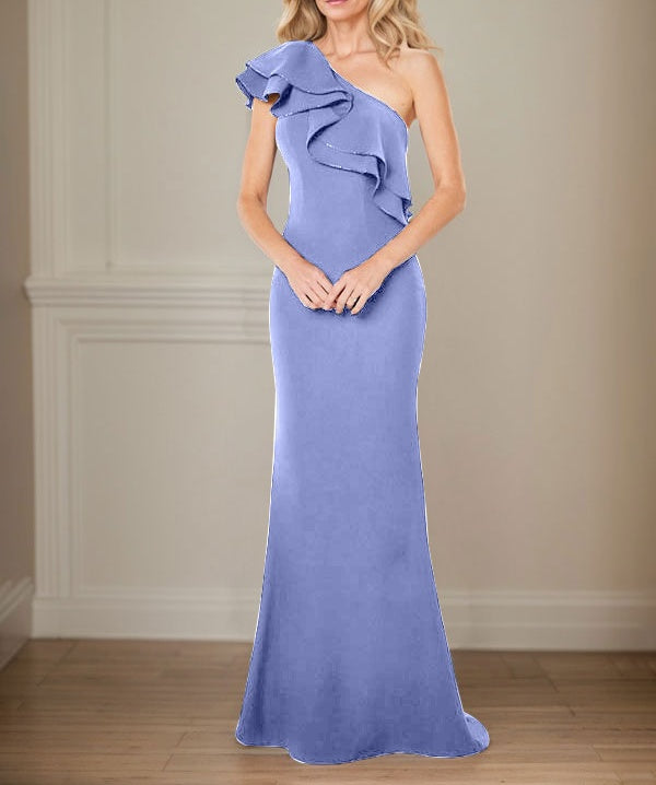 A-line One Shoulder Floor-Length Chiffon Mother of the Bride Dress With Ruffles