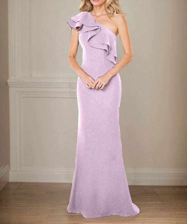 A-line One Shoulder Floor-Length Chiffon Mother of the Bride Dress With Ruffles