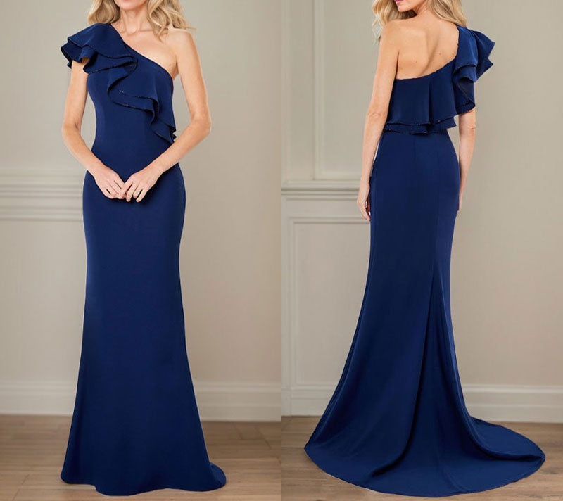 A-line One Shoulder Floor-Length Chiffon Mother of the Bride Dress With Ruffles