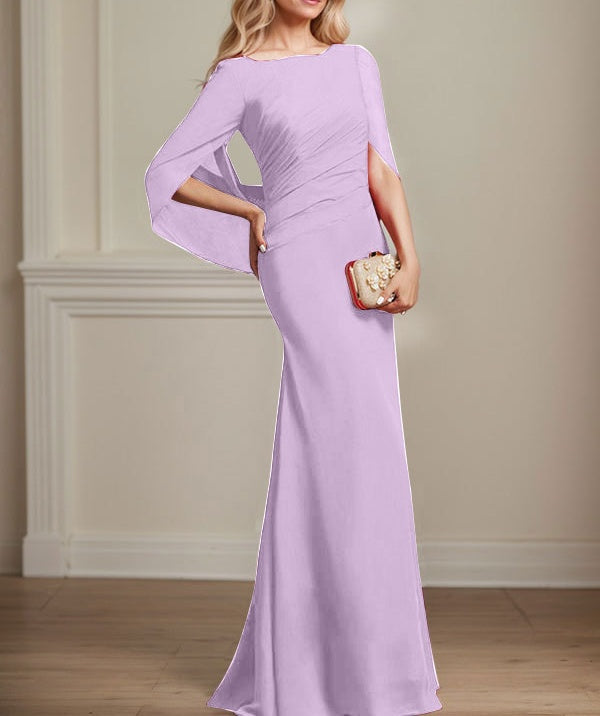 Trumpet/Mermaid Boat Neck Floor-Length Chiffon Mother of the Bride Dress With Pleated