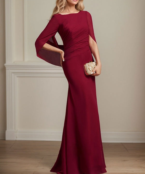 Trumpet/Mermaid Boat Neck Floor-Length Chiffon Mother of the Bride Dress With Pleated