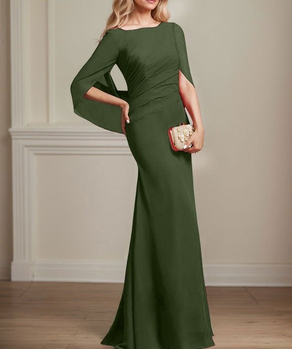 Trumpet/Mermaid Boat Neck Floor-Length Chiffon Mother of the Bride Dress With Pleated