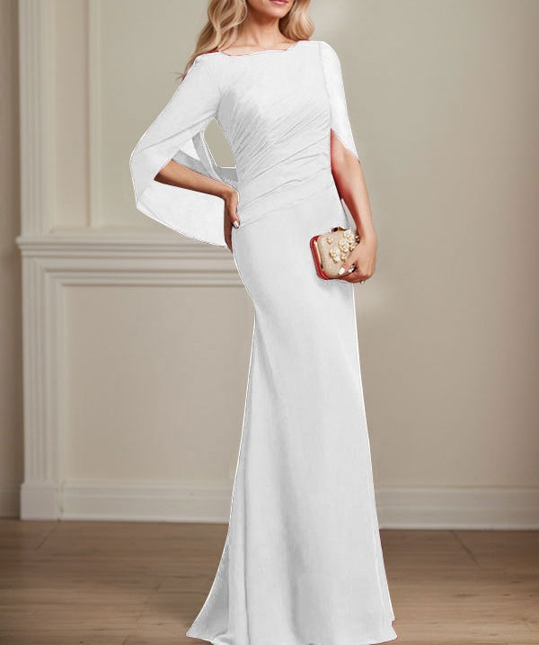 Trumpet/Mermaid Boat Neck Floor-Length Chiffon Mother of the Bride Dress With Pleated