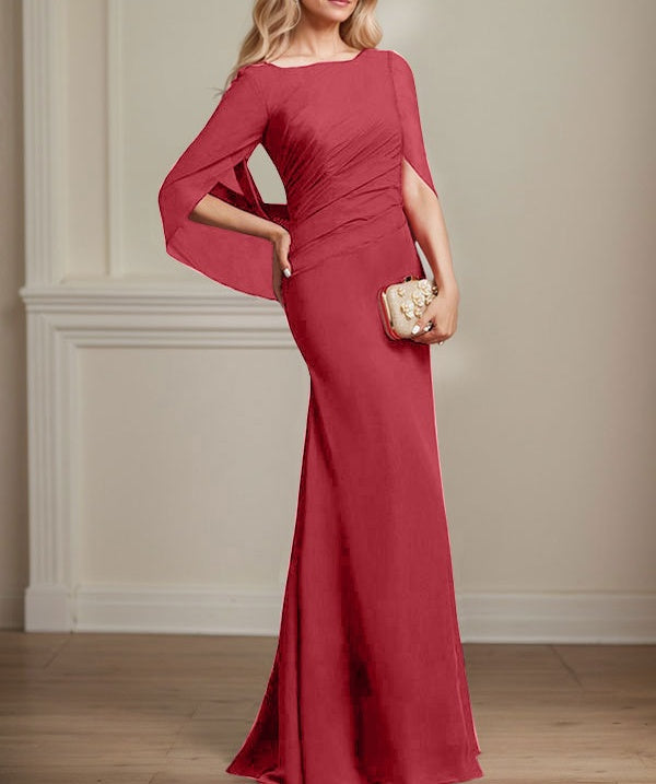 Trumpet/Mermaid Boat Neck Floor-Length Chiffon Mother of the Bride Dress With Pleated