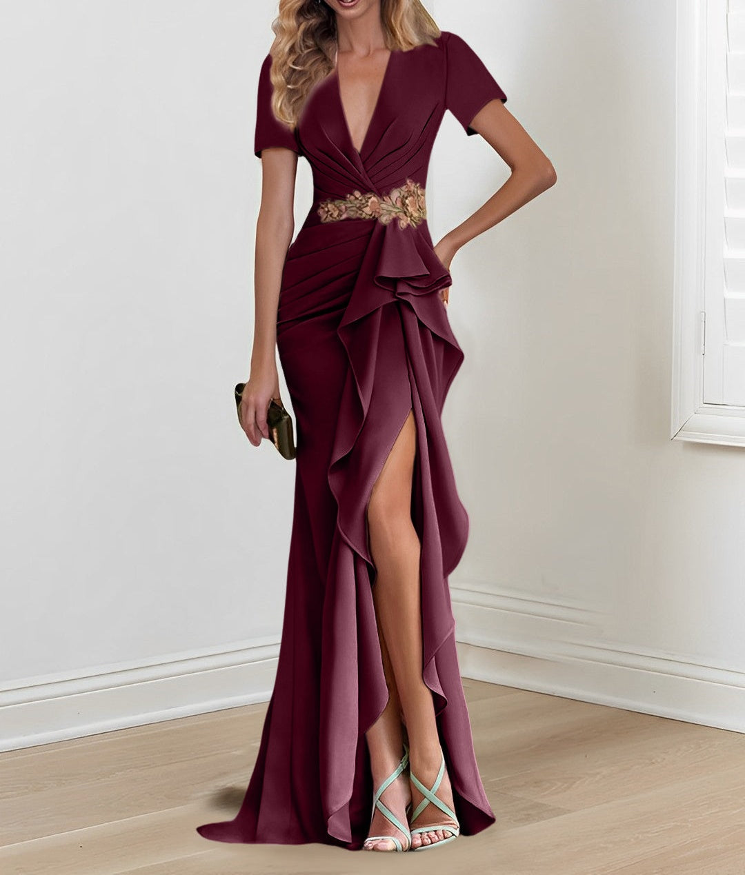 Mermaid/Trumpet Floor-Length V Neck Mother of the Bride Dresses with Ruffles