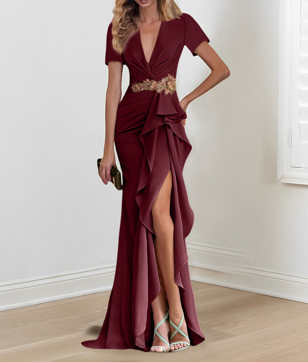 Mermaid/Trumpet Floor-Length V Neck Mother of the Bride Dresses with Ruffles