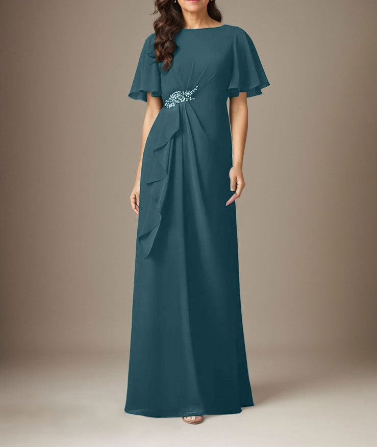 Dark Navy Sheath Beaded Chiffon Dress