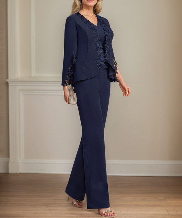 Separates Jumpsuit/Pantsuit V-Neck Floor-Length Chiffon Mother of the Bride Dress