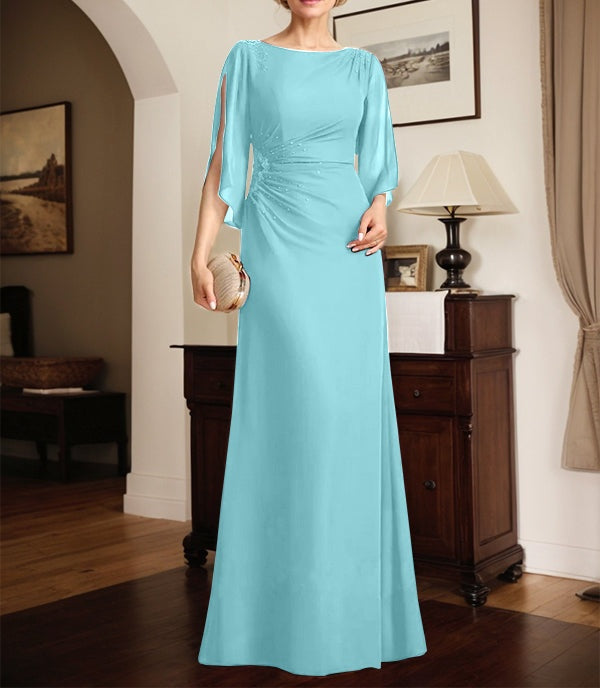 Sheath/Column Scoop Floor-Length Chiffon Mother of the Bride Dress With Pleated Beading