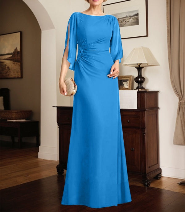Sheath/Column Scoop Floor-Length Chiffon Mother of the Bride Dress With Pleated Beading