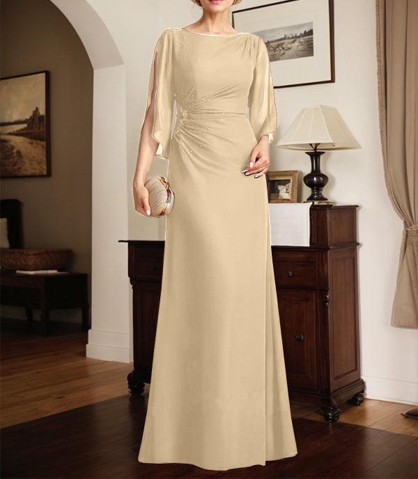 Sheath/Column Scoop Floor-Length Chiffon Mother of the Bride Dress With Pleated Beading