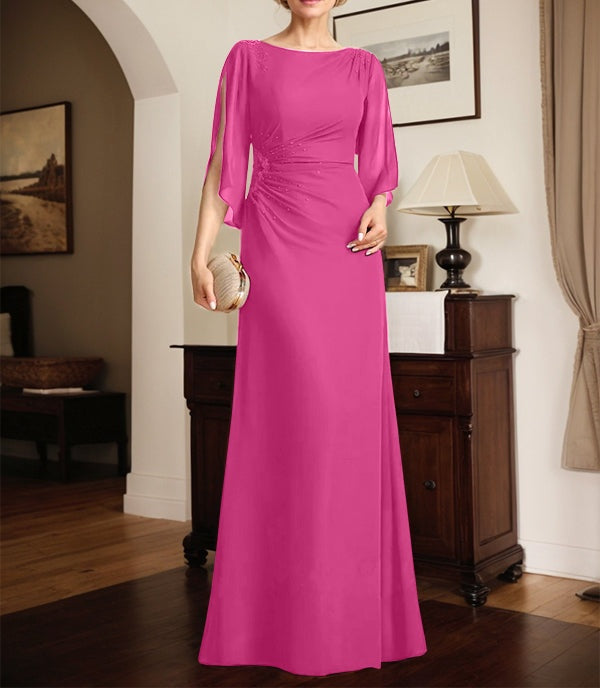 Sheath/Column Scoop Floor-Length Chiffon Mother of the Bride Dress With Pleated Beading
