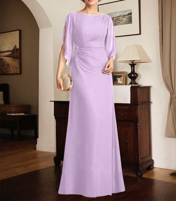 Sheath/Column Scoop Floor-Length Chiffon Mother of the Bride Dress With Pleated Beading