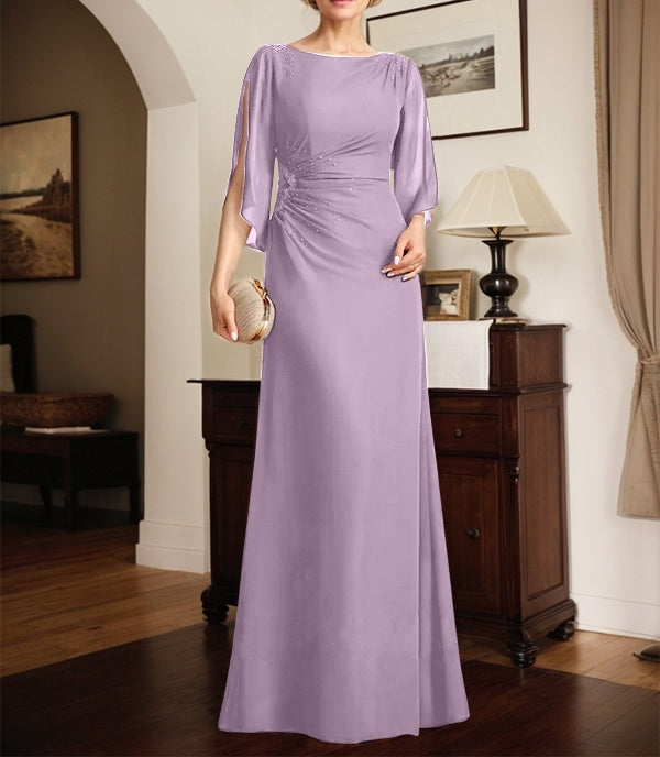 Sheath/Column Scoop Floor-Length Chiffon Mother of the Bride Dress With Pleated Beading