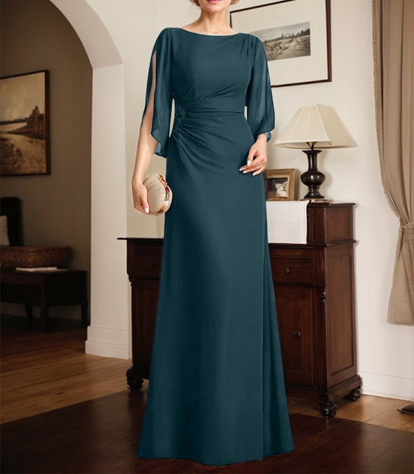 Sheath/Column Scoop Floor-Length Chiffon Mother of the Bride Dress With Pleated Beading