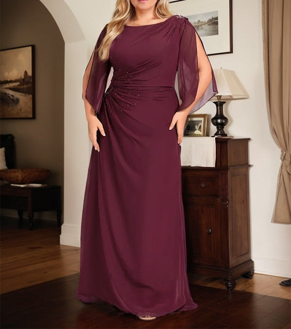 Sheath/Column Scoop Floor-Length Chiffon Mother of the Bride Dress With Pleated Beading