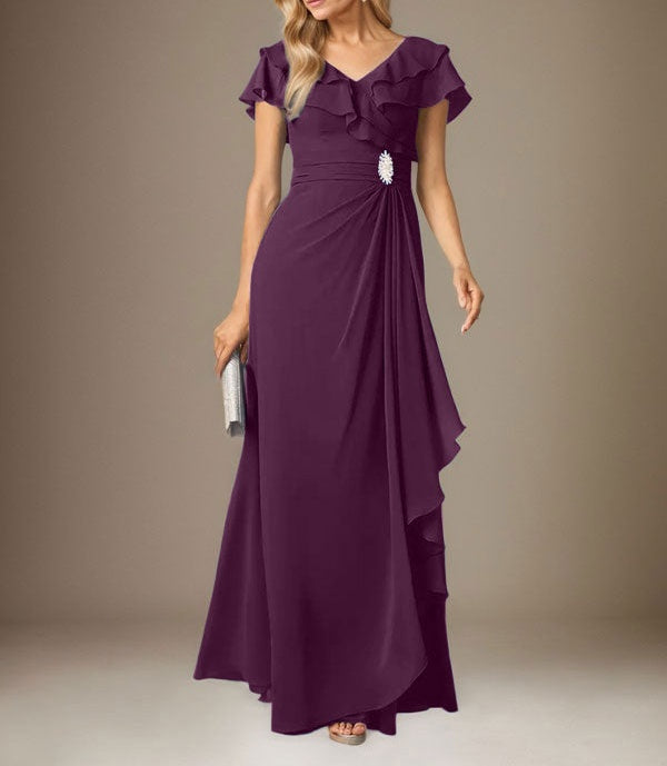 Stormy A-Line V-Neck Ruched Chiffon Dress