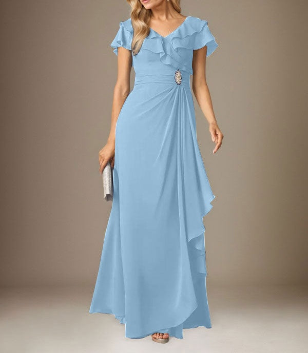 Stormy A-Line V-Neck Ruched Chiffon Dress