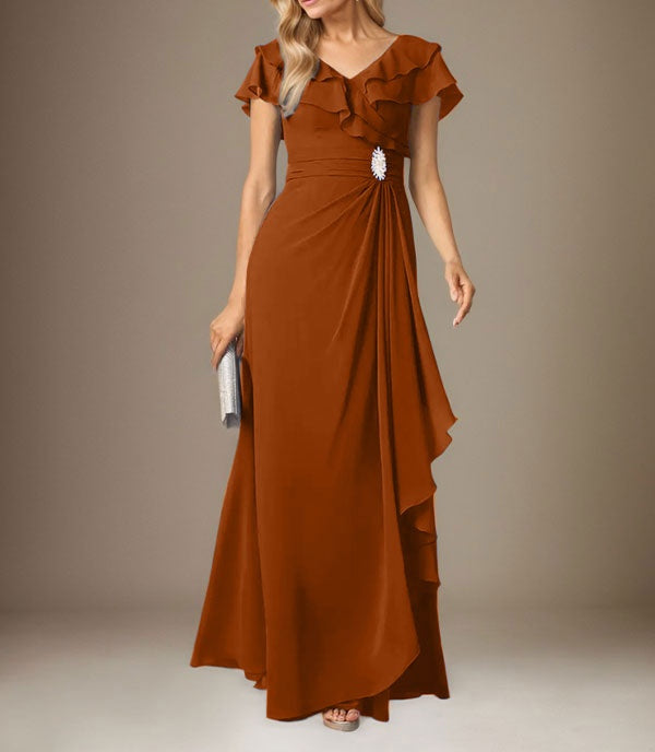 Stormy A-Line V-Neck Ruched Chiffon Dress
