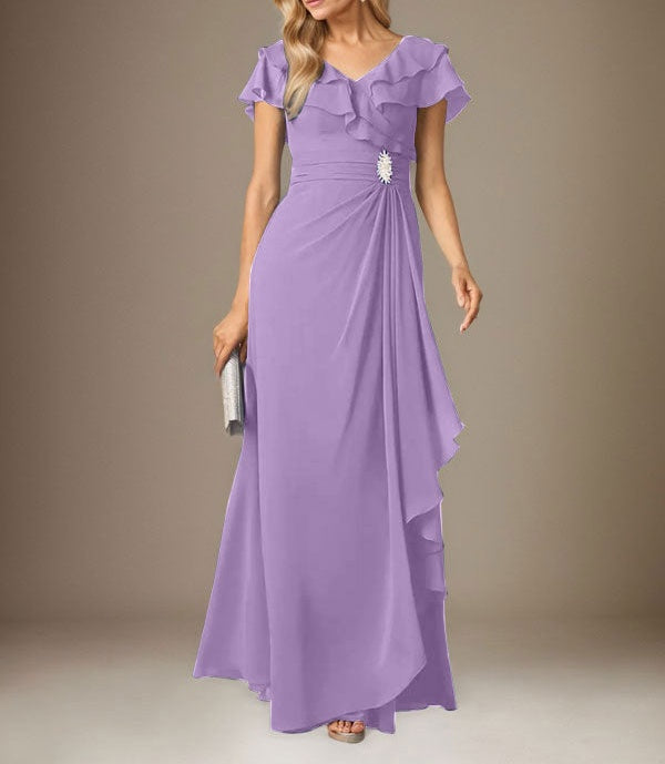 Stormy A-Line V-Neck Ruched Chiffon Dress