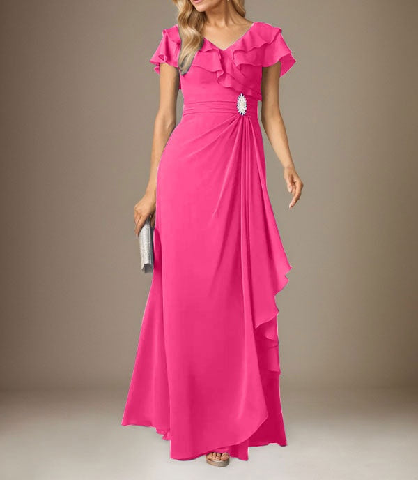 Stormy A-Line V-Neck Ruched Chiffon Dress