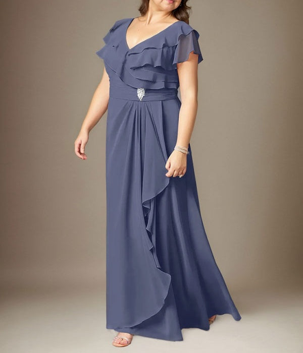 Stormy A-Line V-Neck Ruched Chiffon Dress