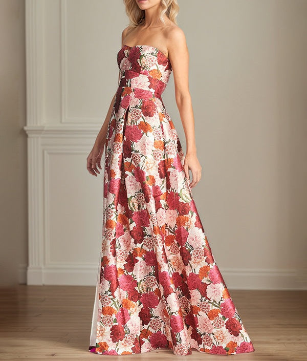 A-Line Off the Shoulder Satin Red Floral Mother of the Bride Dress