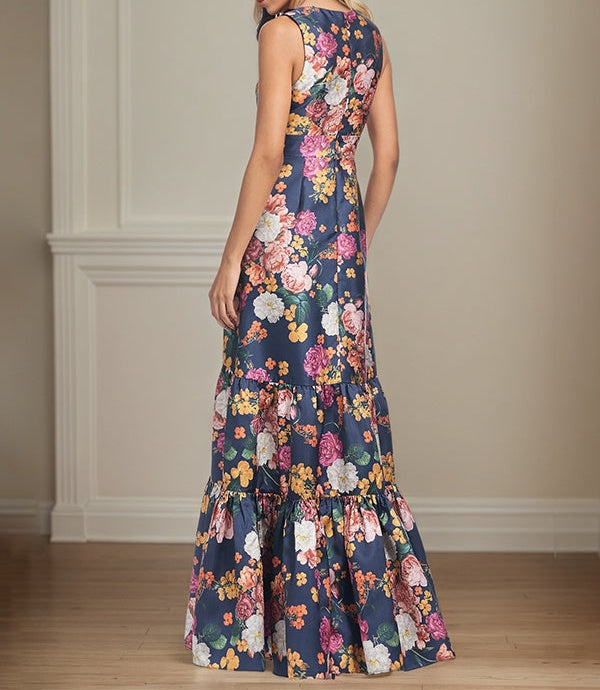 A-Line V-Neck Peonies Floral Mother of the Bride Dress