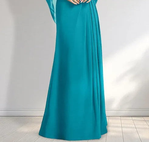 A-line Scoop Illusion Floor-Length Lace Chiffon Mother of the Bride Dress With Pleated Sequins