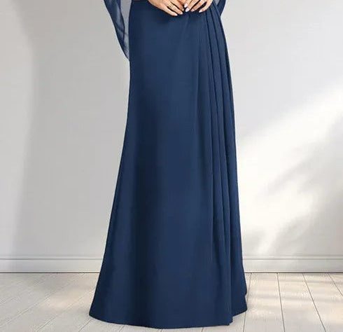 A-line Scoop Illusion Floor-Length Lace Chiffon Mother of the Bride Dress With Pleated Sequins