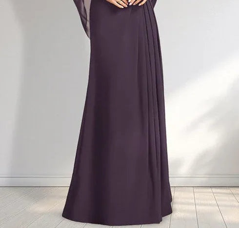 A-line Scoop Illusion Floor-Length Lace Chiffon Mother of the Bride Dress With Pleated Sequins